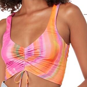 Show Me Your Mumu Hazy Top Size XS Sunrise Stripe Mesh Cropped